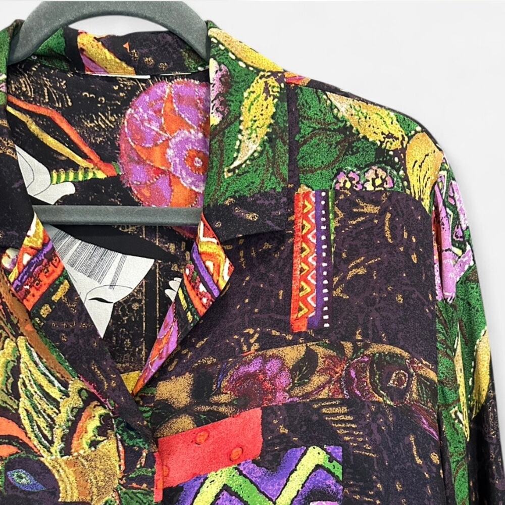 Chico’s Vintage 100% Silk Art Print Patchwork Blouse Small - Picture 8 of 9